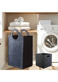 Resim Kirli Çamaşır Sepeti / Oyuncak Sepeti 2li Çok Amaçlı Saklama Organizerleri Büyük Boy Koyu Gri 