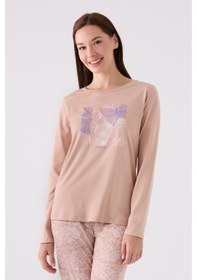Resim Pierre Cardin 8878 Uzun Kol Kadın Pijama Takımı Vizon 