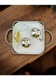 Resim Spark Gümüş Söz Tepsisi Ve Damat Kahve Fincanı Beyaz Beyaz 