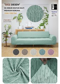 Resim Jakarlı 3 Kişilik Mint Lastikli Kanepe Örtüsü Lastikli Koltuk Örtüsü Koltuk Kılıfı Mint 