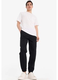 Resim DeFacto %100 Pamuk Jogger Slim Fit Dar Kesim Beli Bağcıklı Gabardin Pantolon D8607AX25SPBK81 