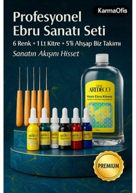 Resim Profesyonel Ebru Sanatı Seti 6 Renk + 1 Lt Kitre + 5 Li Biz Takımı 