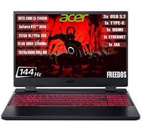 Resim Nitro 5 AN515-58 NH.QFJEY.007+165 Intel Core i5-12450H 15.6" 16 GB RAM 512 GB SSD 4 GB RTX3050 IPS FHD FreeDOS Gaming Laptop 