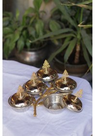 Resim Antepsepeti Bakır Gümüş Kaplama 5 Hazneli Dallı Çerezlik 