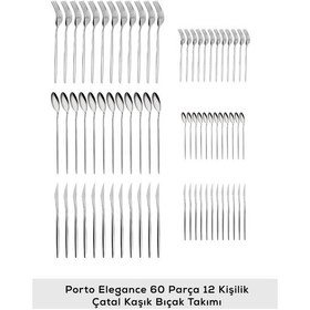 Resim Karaca New Porto Platin 12 Kişilik 60 Parça Çatal Kaşık Bıçak Takımı 