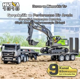 Resim Huına 1318 1/24 Rc Dorse Ve Römorklu Tır Kamyon Uzaktan Kumandalı İş Makinesi Rc Model - 2.4ghz Gerçekçi Similasyon Ses Ve Işık Sistemi 