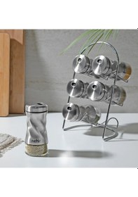 Resim Nehir Burgulu Standlı 6 Parça Paslanmaz Çelik Baharatlık Seti 