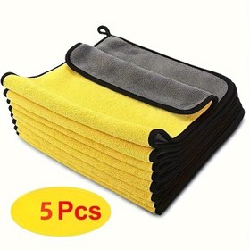 Resim 2/5 Paket Süper Emici Çift Taraflı Mikrofiber Havlular Araba Yıkama ve Ev Temizliği için - Kalın, Yumuşak Mercan Yünlü, Araba Camı Emici Bezler Çok Amaçlı, Tekrar Kullanılabilir Araba Silme Havluları 