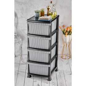 Resim Homie Line Komidin - 4 Katlı Çekmeceli Çizgili Plastik Komidin - Sebzelik - Çekmece 