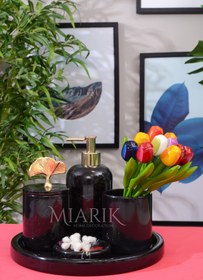 Resim MIARIK DESIGN & DEKORASYON Dekoratif Mermer Yaprak Detaylı 5 li Banyo Seti Takımı 