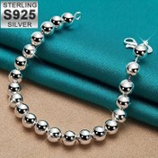 Resim Lüks 8Mm 925 Ayar Gümüş Boncuklu Bohem Şık Bileklik - Pürüzsüz içi boş tasarım, dayanıklı ve hipoalerjenik, partiler, hediyeler ve günlük kıyafetler için mükemmel, özellikle Noel için uygundur. 