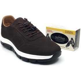 Resim Taşpınar Hakiki Nubuk Deri Ortopedik Erkek Günlük Akıllı Bağcıklı Yazlık Ayakkabı + Sünger Kahverengi Nubuk 