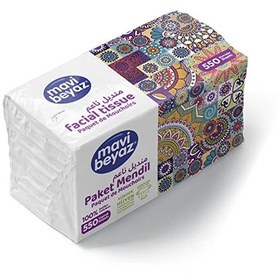 Resim Mavi Beyaz 550 Yaprak Paket Mendil Yumuşak, Dayanıklı Ve Hijyenik %100 Selüloz 