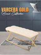 Resim Gazzini furniture Varcera Gold Bench Çapraz Metal Ayaklı Kapitoneli Model Beyaz Puf 