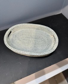 Resim Dekoratif Polyester Hasır Tepsi Krem Gümüş 