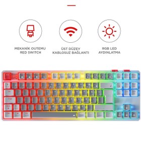 Resim Rampage Yoru Tkl Pro Gri/beyaz Wifi Bluetooth Klavye Red Swich Q Mekanik Klavye Gaming Oyuncu Klavyesi 