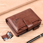 Resim RFID Engelleme Kart Tutucu, Madeni Cüzdan ve Güvenli Zip ile Vintage Stil Erkek PU Deri Cüzdan - Non-Braided, Düz Renk, Dayanıklı Polyester İç 