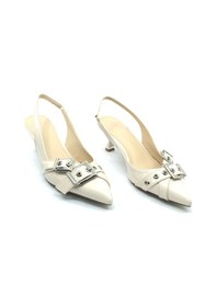 Resim Feles Şeker Topuklu Çift Toka Detaylı Arkası Açık Stiletto Kadın Kısa Topuklu Ayakkabı Ten 