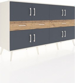 Resim Kronos Konsol 5 Raflı 3 Çekmeceli 8 Kapaklı 176x59x99 Aytaşı-antr Aytaşı-antrasit/çam 