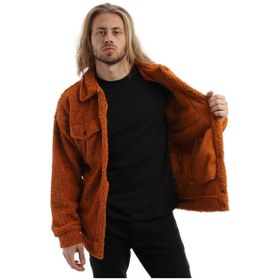 Resim Polostate Erkek Kıvırcık Peluş Cıt Cıt Kapamalı Oversize Ceket Tarçın 