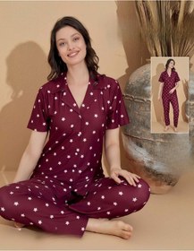 Resim Boyraz Kadın Milan Boydan Düğmeli Kısa Kol İnce Pijama Takımı 11035 - 1 Adet 001 