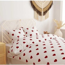 Resim Çift Kişilik Yorgan Kılıfı 2 Adet Yastık Kılıfı Beyaz Kırmızı 
