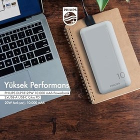 Resim Philips DLP1812PV 10.000 mAh Powerbank 2xUSB-A 2.1A, USB-C Çıkış, PD - Gümüş 