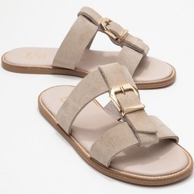 Resim Luvi Shoes Sveta Bej Süet Tokalı Hakiki Deri Kadın Terlik Bej 