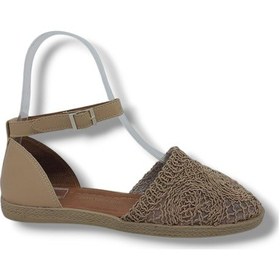 Resim Zerhan 250 Kadın Vizon Makrome Örgü Sandalet Ayakkabı Vizon 