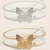 Resim Esnek Şeffaf Taşlı Kemerler, Kelebek Tokalı, Elbiseler, Üstler, Pantolonlar İçin Kadın Bel Kemeri, 70-100 cm Bel Uyumu, Şık ve Rahat & Y2K Moda Aksesuarı 