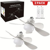 Resim 2 adet 42cm/16.5 inç 5 Bıçaklı Tavan Fan Işıkları Mutfak Yatak Odası, Depo ve Küçük Odalar için Uygun, 30W Beyaz LED Fan Işığı Uzaktan Kumanda ile, 3 Hız 3 Renk Ayarlanabilir ve Hafıza Fonksiyonu, E27/E26 Taban, Sessiz Tasarım. 