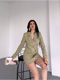 Resim buqre's moda Trend Kadın Gold Çıt Çıt Detaylı Tasarım Uzun Blazer Ceket 