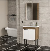 Resim triomodül Toronto Banyo Dolabı 60cm 2'li Set - Ceviz - Beyaz 