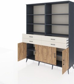 Resim Hyperion Gardrop 8 Raflı 4 Çekmeceli 4 Kapaklı 176x44x221 Antrasit-çam/aytaşı Çam/aytaşı 