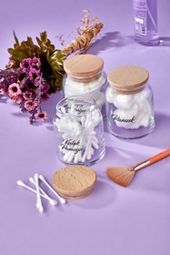 Resim FBZhome 3'lü Ahşap Kapaklı Şeffaf Etiketli Kulak Pamuğu & Makyaj Pamuğu & Pamuk Organizeri 