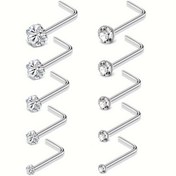 Resim 10 adet 20G Paslanmaz Çelik L-Şekilli Burun Çivisi Şeffaf Taşlarla - Şık & Hipoalerjenik Burun Piercing Takısı Kadınlar ve Erkekler İçin, Günlük Kıyafet veya Partiler İçin Mükemmel 