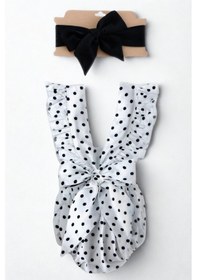 Resim Kız Bebek Bliss Pamuklu Puantiyeli Salopet Bandana Takım Mavi 