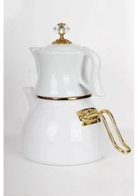 Resim Nishev Dufy Serisi Porselen Demlikli Emaye Çaydanlık Takımı - Beyaz 