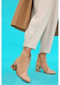 Resim Roxa Model Taş Detaylı 5 CM Topuklu Yeni Ezon Ropuklu Bot Nut Ten Rengi 