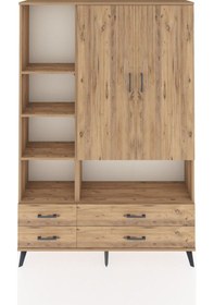 Resim Arges Dolap 8 Raflı 4 Çekmeceli 2 Kapaklı 132x30x195 Çam-çam/çam Çam 