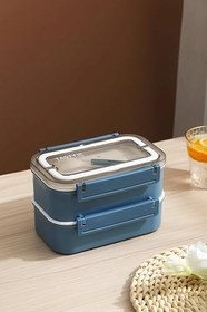 Resim Vagonlife Çift Katmanlı Paslanmaz Çelik Beslenme Kabı-1600 ml Beslenme Kutusu (Mavi) 