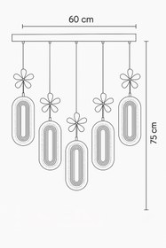 Resim İstanbul Avize Led Alfa 5'li Sıralı Led Gümüş Yemek Masası Kumandalı 3 Renk Ledli Modern Led Avize 