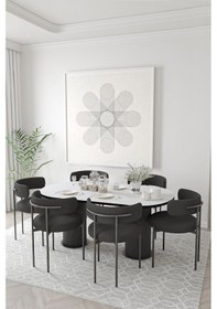 Resim Avvio Loreto Teddy Sandalye 80x160 Yemek Masası Mutfak Masası 6 Kişilik Masa Sandalye Takımı Düz Beyaz 