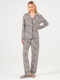 Resim Dofi Kadın Düğmeli Leoparlı S-XL Pijama Takımı - Kahverengi - Kahverengi / MEDIUM 