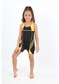Resim My Kids Wear Yüzücü Şortlu Kız Çocuk Mayo Sarı - Siyah 
