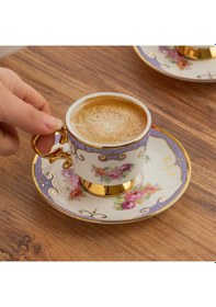 Resim Porsima Ist-169 Yaldızlı Desenli Porselen Fincan Takımı Lila 