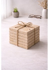 Resim Doğal Traverten Mermer Bardak Altlığı 6 Lı Set El Yapımı Premium Kahve & Çay Altlığı Diğer 