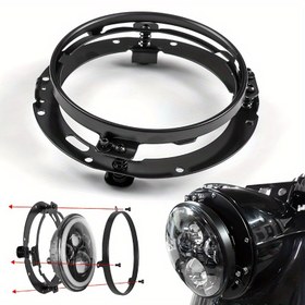 Resim 1 Adet Evrensel Demir LED Far Tutucu, 7 İnç Yuvarlak Halka Braketi, Jeep Uyumlu, Şarjsız Far Tutacağı, Araç Aydınlatma Aksesuarı, Sağlam Tasarım, Güvenilir Tutucu, Araç Braketi, Araba Modifikasyon Parçası 