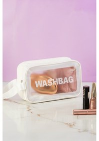 Resim Porsima 3140-1 Şeffaf - Beyaz Seyahat Ve Makyaj Çantası Su Geçirmez Organizer Washbag 21x13cm 