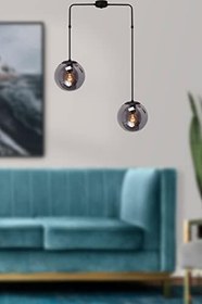 Resim Fer Avize Recoba Modern Metal Kasalı Füme Camlı Salon - Mutfak - Yatak Odası 2 li Avize 